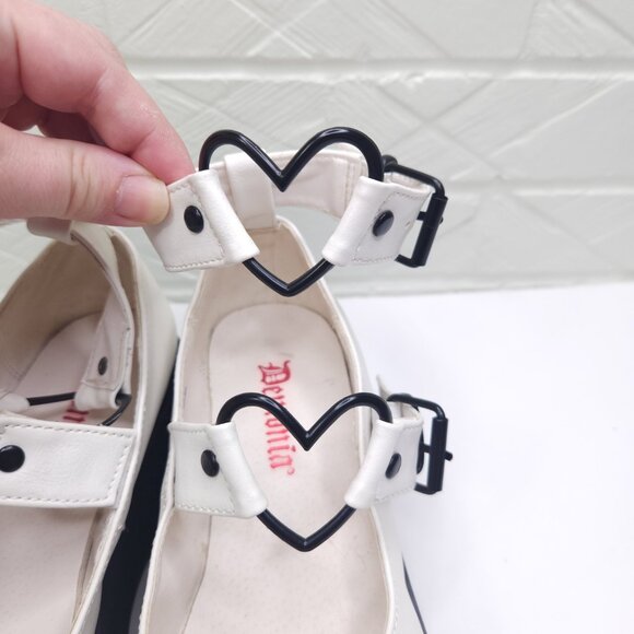 Demonia Sprite - 02 White Faux Leather Heart Strap Mary Jane Platform Lolita 8 - Picture 6 of 9